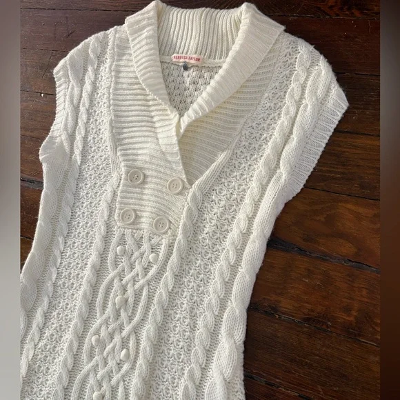 Rebecca Taylor cream cable knit mini dress big button size 4 - Picture 2 of 4